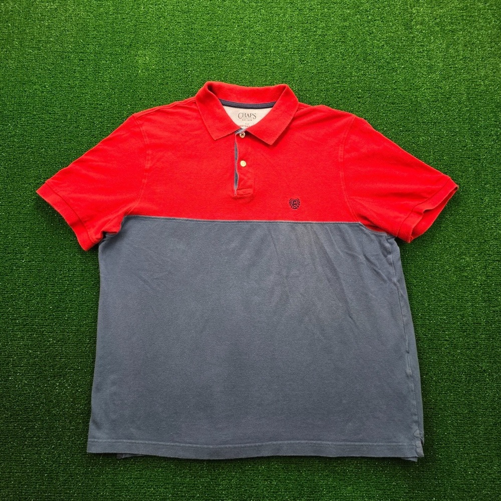 Chaps The Everyday Polo Colorblock Polo Shirt Mens Large Red Blue Golf Preppy